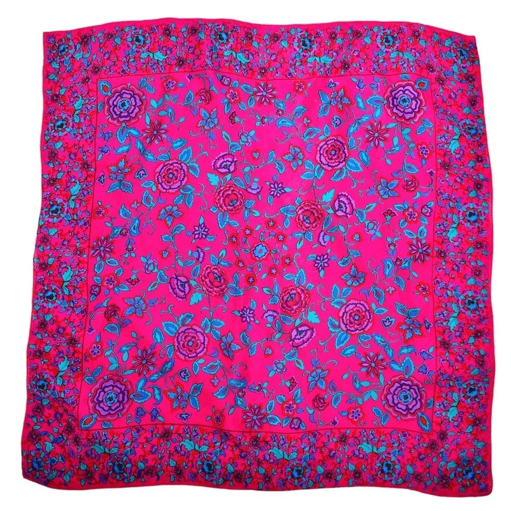VINTAGE 100% Silk Floral Head Scarf